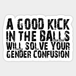 a good kick in the balls will solve your gender confusion Sticker